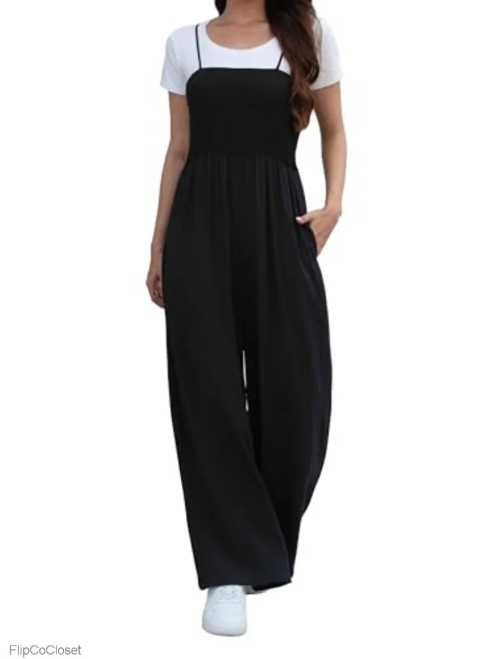 Linen Wide Leg Jumpsuit Sleeveless Romper with Pockets